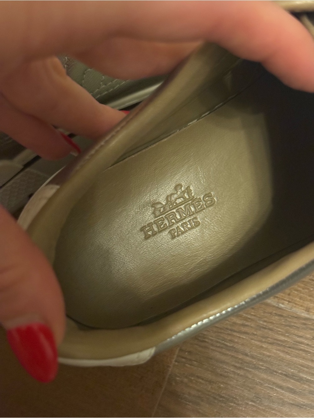 Hermes Silver and White Leather Platform Sneakers - Picture 7 of 8